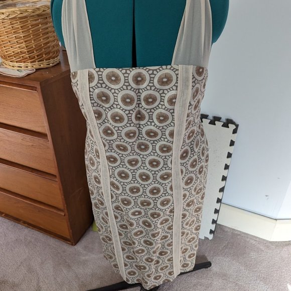 Isabel Toledo Cocktail Dress Cocktail Sheath Dress Sz 16 Linen blend Tan Circles - Picture 6 of 6